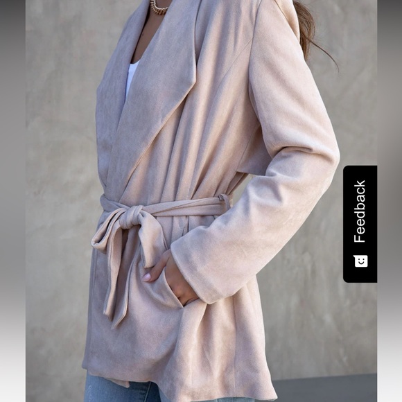 VICI Faux Suede Pocketed Waist Tie Jacket - Picture 3 of 6